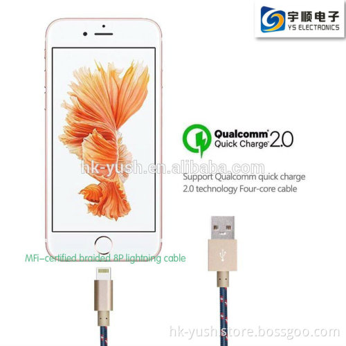 Aluminum tips MFi certified cable data sync usb cable 1M for MFI Braided sleeving Cable